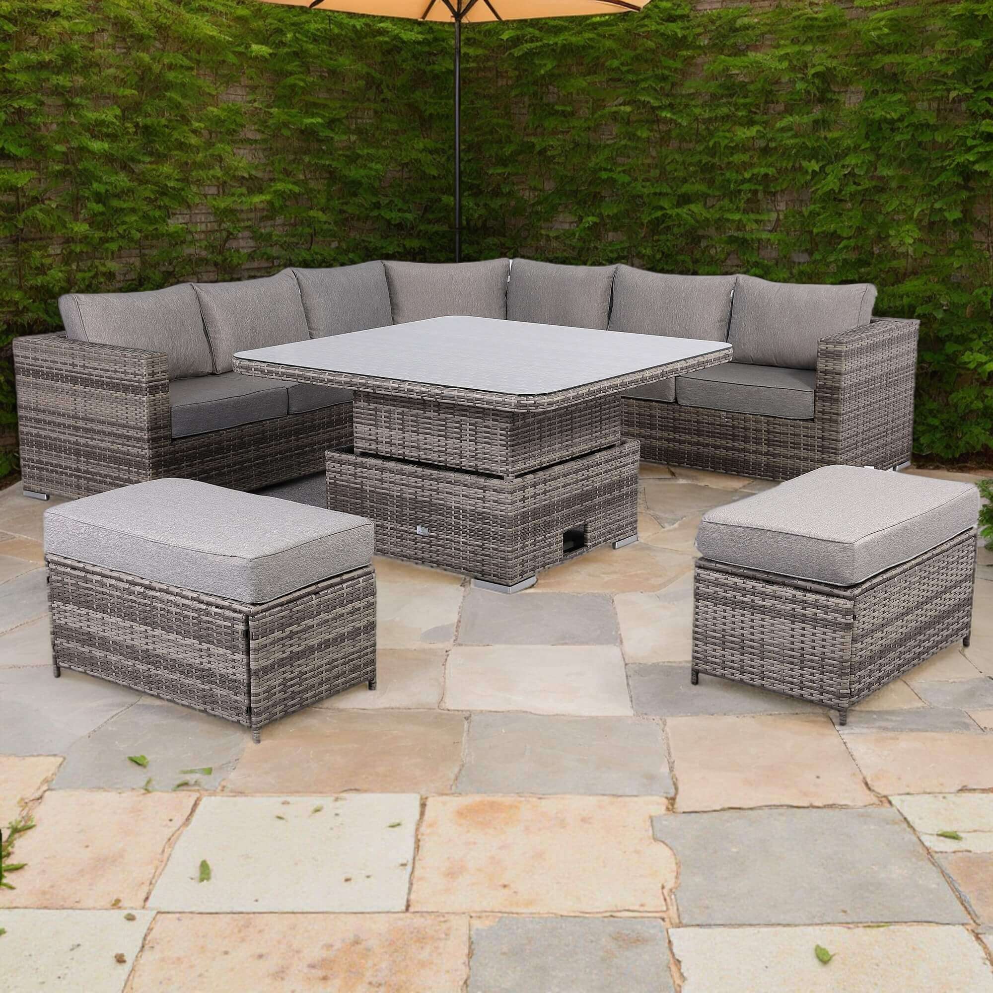 Cambridge Large Round Corner Sofa Set with Rising Table in Stone