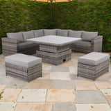 Cambridge Large Round Corner Sofa Set with Rising Table in Stone Grey Weave(#430)