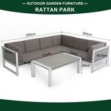 PRE ORDER...Roma Range Right Hand Corner Sofa Set in white Aluminium Frame with Grey Cushions(#AU01)