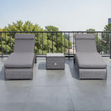 Victoria Range Pair of Sun loungers with Side Table, in Slate Grey Weave and Dark Grey Cushions(#516)