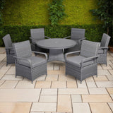 Pre Order.....Victoria Range Round Dining Set Table with 6 Chairs in Slate Grey Weave(#508)