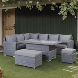 Victoria High Back Left Hand Corner Sofa Set with Rising Table in Slate Grey Weave