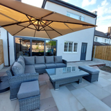 Victoria High Back Left Hand Corner Sofa Set with Rising Table in Slate Grey Weave