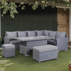 Rattan Park Victoria High Back Large MODULAR Corner Sofa Set with Rising Table in Slate Grey Weave