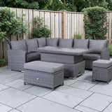 Victoria High Back Modular Corner Sofa Set with Rising Table in Slate Grey Weave