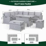 Victoria High Back Modular Corner Sofa Set with Rising Table in Slate Grey Weave