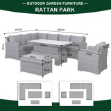 Rattan Park Victoria High Back Modular Corner Sofa Set with Rising Table in Slate Grey Weave