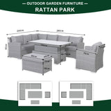 Victoria High Back Modular Corner Sofa Set with Rising Table & arm chair in Slate Grey Weave (#527)