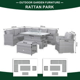 Rattan Park Victoria High Back Modular Corner Sofa Set with Fire Pit Table in Slate Grey Weave