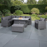 Victoria High Back Modular Corner Sofa Set & Arm Chair with Fire Pit Table in Slate Grey Weave(#529F))
