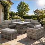 Cambridge Square Corner Sofa Set with Rising Table &  Arm Chair in Stone Browne Grey weave（#411+4AC）