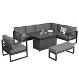 Rattan Park Halo Range 2024 Right Hand Elite Corner Sofa with large Rising table and Arm Chair in Charcoal