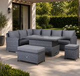 Victoria High Back Modular Corner Sofa Set with Rising Table in Slate Grey Weave