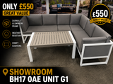 FB688 | Halo Range Right Hand Corner Sofa Set in white Aluminium Frame with Grey Cushions