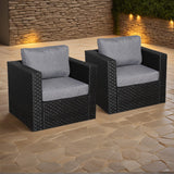 Malaga Range Pair of Arm Chairs Arm Chair in black weave and grey cushions