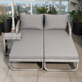 Sicily Aluminium aluminium Sun Loungers with Side Table in Light Grey Weave(#916)