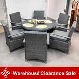 FB681-Victoria Range Round Dining Set Table with 6 Chairs in Slate Grey Weave