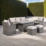 Rattan Park Oxford Range High Back Three Seater Sofa Set  with Rising Table in Half Round Grey Weave