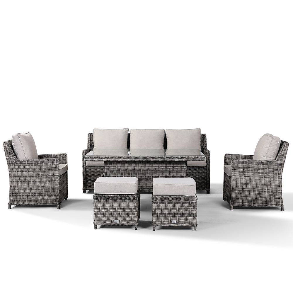 Rattan Park Oxford High Back Three Seater Sofa Set  with Rising Table in Half Round Grey Weave