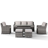 Rattan Park Oxford Range High Back Three Seater Sofa Set  with Rising Table in Half Round Grey Weave