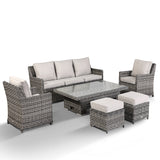 Rattan Park Oxford Range High Back Three Seater Sofa Set  with Rising Table in Half Round Grey Weave