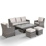 OXF15...Oxford High Back Three Seater Sofa Set  with Rising Table in Half Round Grey Weave