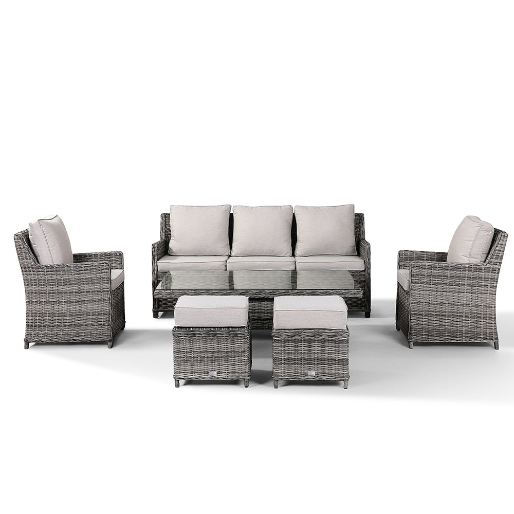 Rattan Park Oxford High Back Three Seater Sofa Set  with Rising Table in Half Round Grey Weave