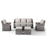 Rattan Park Oxford Range High Back Three Seater Sofa Set  with Rising Table in Half Round Grey Weave