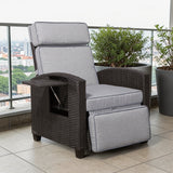 Durley Range Reclining Armchair with Flip Table in Dark Brown Weave and Grey Cushion