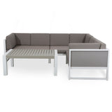 PRE ORDER...Roma Range Right Hand Corner Sofa Set in white Aluminium Frame with Grey Cushions(#AU01)