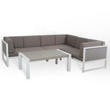 PRE ORDER...Roma Range Right Hand Corner Sofa Set in white Aluminium Frame with Grey Cushions(#AU01)