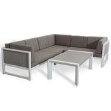 PRE ORDER...Roma Range Right Hand Corner Sofa Set in white Aluminium Frame with Grey Cushions(#AU01)