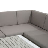 PRE ORDER...Roma Range Right Hand Corner Sofa Set in white Aluminium Frame with Grey Cushions(#AU01)