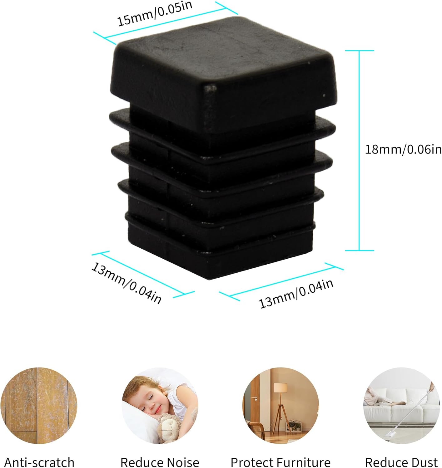 Square Insert Plug Rattan park 24PCS Square Tube Insert Plugs Pipe Plastic End Caps Ribbe ...