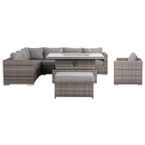 Cambridge Modular Corner with Fire Pit Table & 1 Arm Chair in Stone Browne Grey Weave(#420F+4AC)