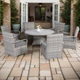 Sicily Spec Range Round Dining Table with 6 Chairs in Light Grey Weave(#908)