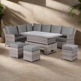 Rattan Park Sicily Aluminium Left Hand Corner Set with Rising Table in Grey Weave