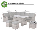 Rattan Park Sicily Aluminium Left Hand Corner Set with Rising Table in Grey Weave