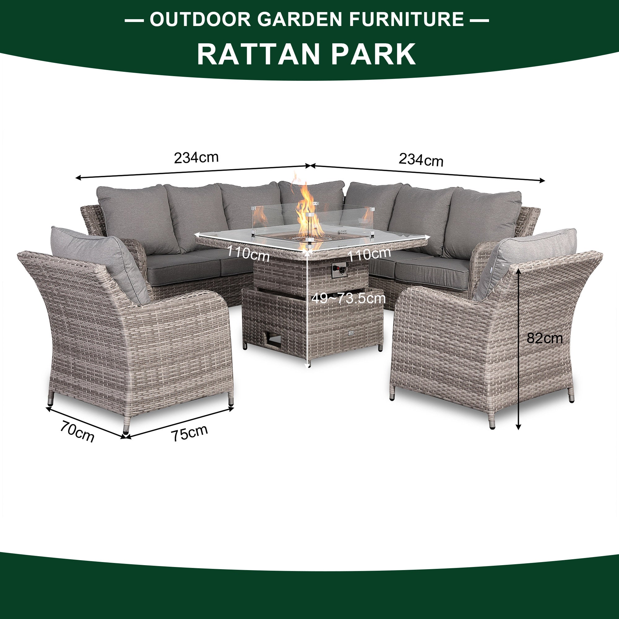 Rattan Park Sicily Aluminium Round Corner Set with Rising Table