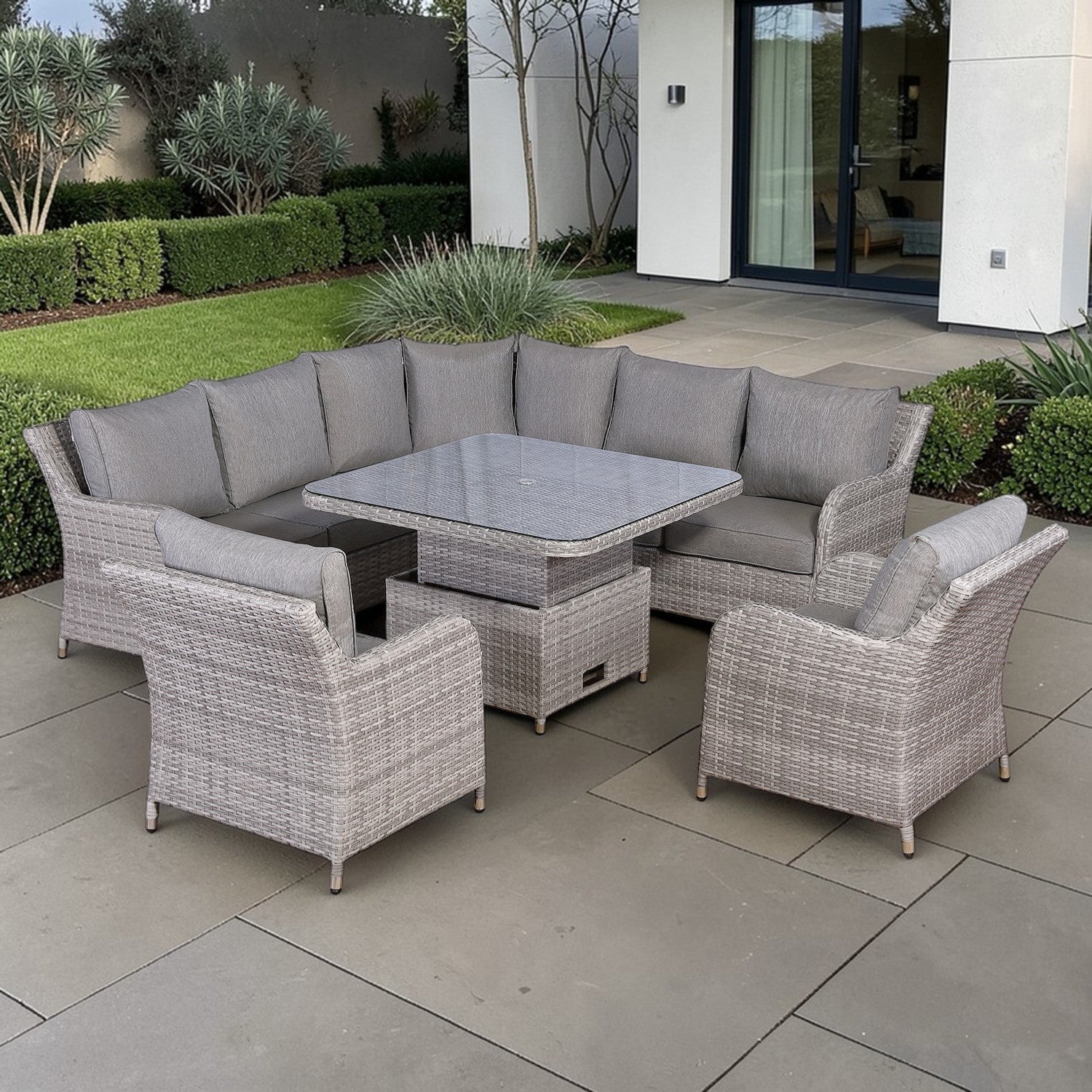 Cambridge Rattan Rising Table Rattan Park Sicily Aluminium Round Corner Set with Rising Table and Two ...