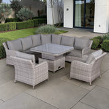 Sicily Aluminium High Back Round Corner Set with Rising Table and Two Chairs in Grey Weave(#911)