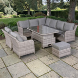 Sicily Elite Left Hand Corner Set with Rising Table and Two Chairs in Grey Weave(#919)