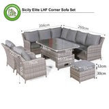 Sicily Aluminium High Back Left Hand Corner Set with Rising Table and Two Chairs in Grey Weave