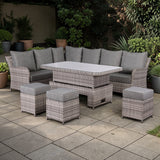 Sicily Aluminium High Back Left Hand Corner Set with Rising Table in Grey Weave(#910)