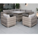 Pre Order_Cambridge Square Corner Sofa Set with Rising Table & 2 Arm Chairs in Stone Browne Grey weave（#411+4AC+4AC）