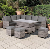 Sicily Aluminium High Back Left Hand Corner Set with Rising Table in Grey Weave(#910)