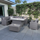 Victoria High Back Modular Corner Sofa Set with Rising Table & arm chair in Slate Grey Weave (#527)
