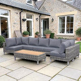St Lawrence Range Large U-Shape modular Corner Sofa in Round Grey Rattan with Cushions and Teak Wood Table Top(#GG20)