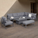 Rattan Park Halo Range 2024 Right Hand Elite Corner Sofa with large Rising table and Arm Chair in Charcoal