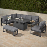 Rattan Park Halo Range 2024 Left Hand Elite Corner Sofa with Large Rising table and Arm Chair in Charcoal